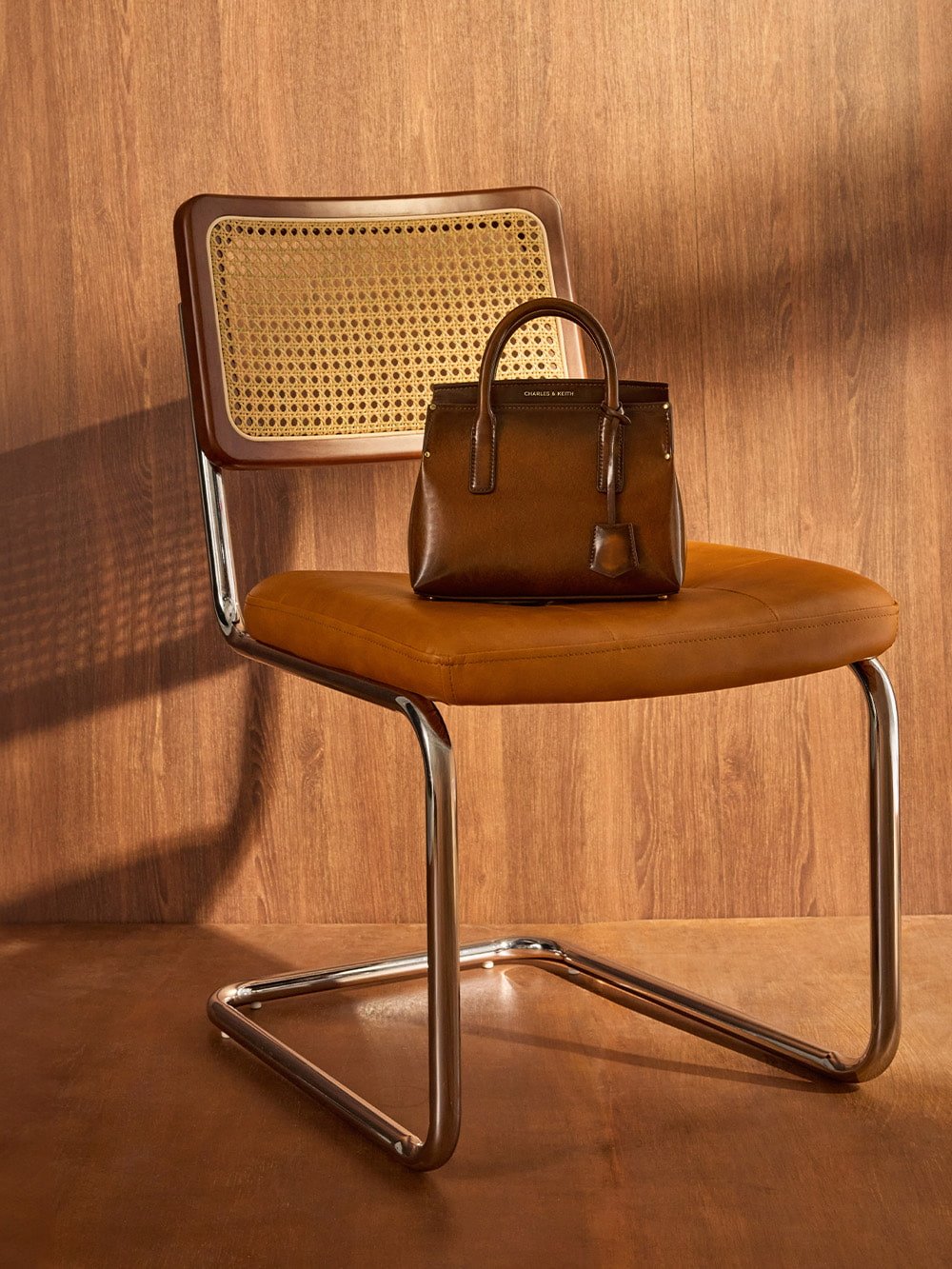 Rene Structured Top Handle Bag in tan - CHARLES & KEITH