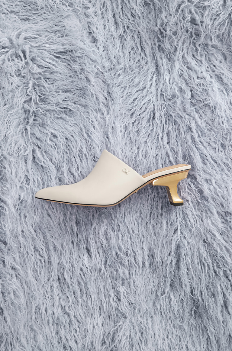 Women's Leather Sculptural-Heel Mules in chalk - CHARLES & KEITH