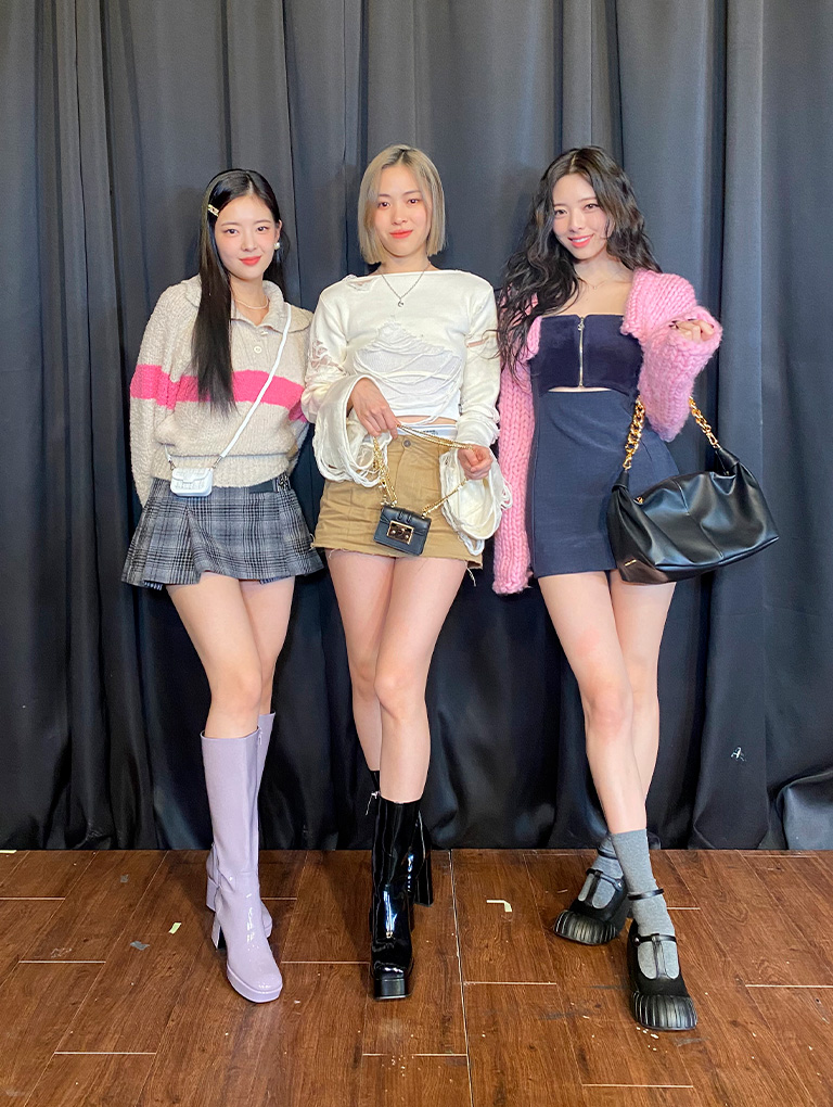 Women’s Adrian chunky sole Mary Janes, Corinth blade heel boots and patent platform knee-high boots, as seen on ITZY - CHARLES & KEITH