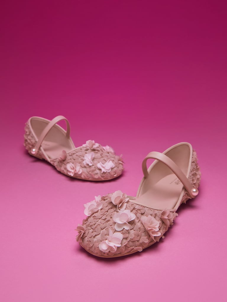 Girls’ flower-embellished d’Orsay ballerinas - CHARLES & KEITH