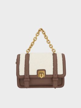 Textured Chain Handle Satchel Bag