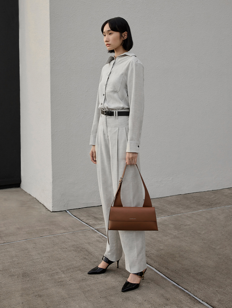 Women’s Marceline trapeze shoulder bag in chocolate  - CHARLES & KEITH