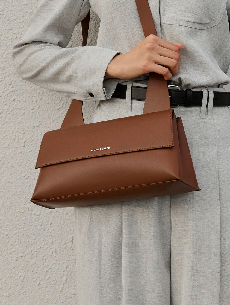 Women’s Marceline trapeze shoulder bag in chocolate  - CHARLES & KEITH