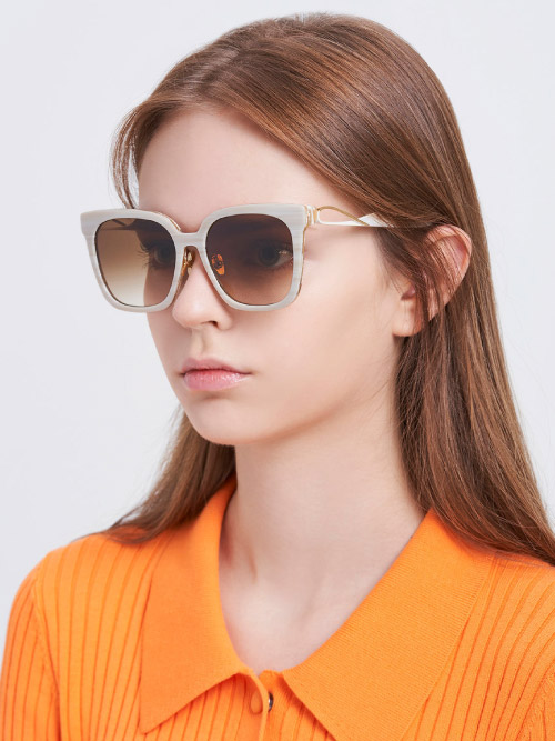 Open Wire Square Acetate Sunglasses, Cream