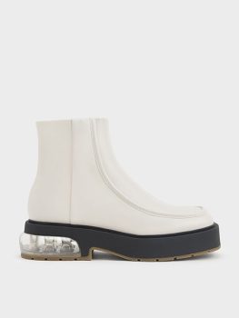Collette Sculptural Heel Ankle Boots - White