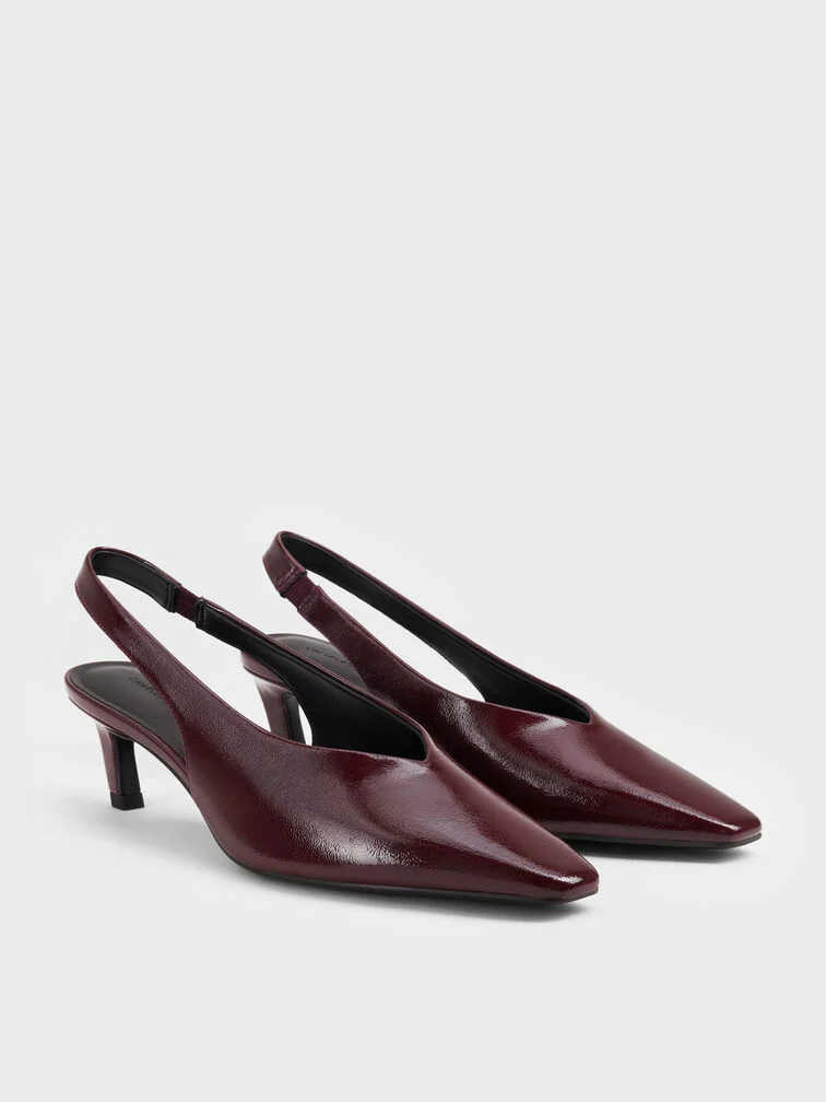 Burgundy patent square-toe slingback heels, a suitable gift for the elegant mum.