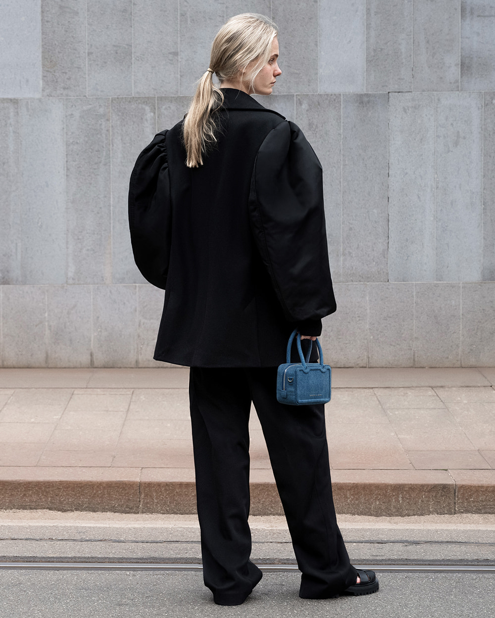 Women’s Perline denim elongated tote bag in denim blue  - CHARLES & KEITH