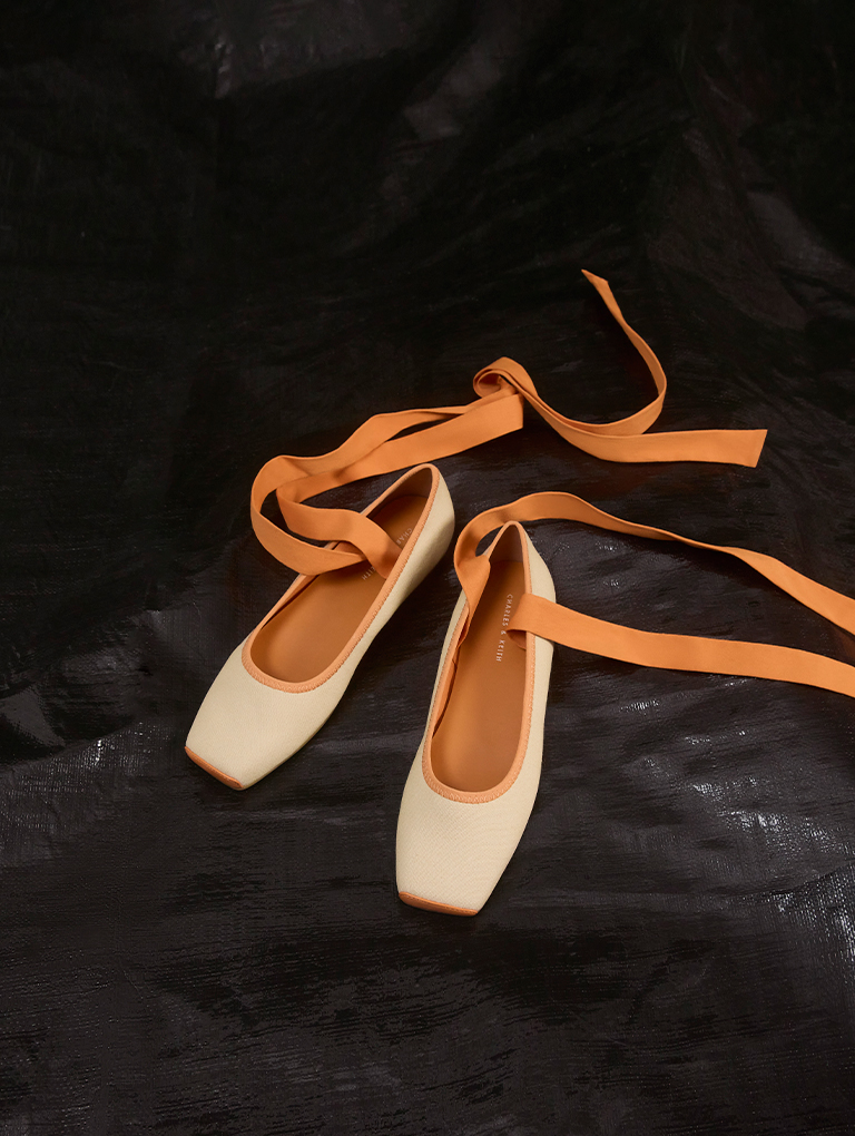 Women’s tie-around canvas ballerina flats - CHARLES & KEITH