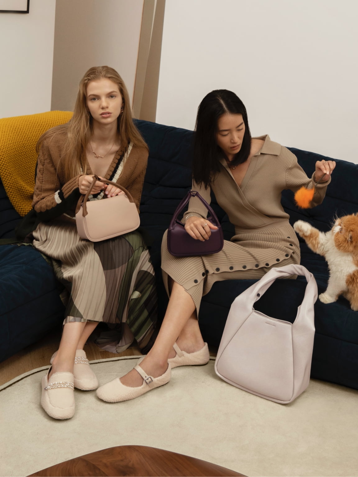 Women’s furry Mary Jane flats, beaded furry step-back loafers, Willow twist handle large hobo bag and padded double handle slouchy bag – CHARLES & KEITH