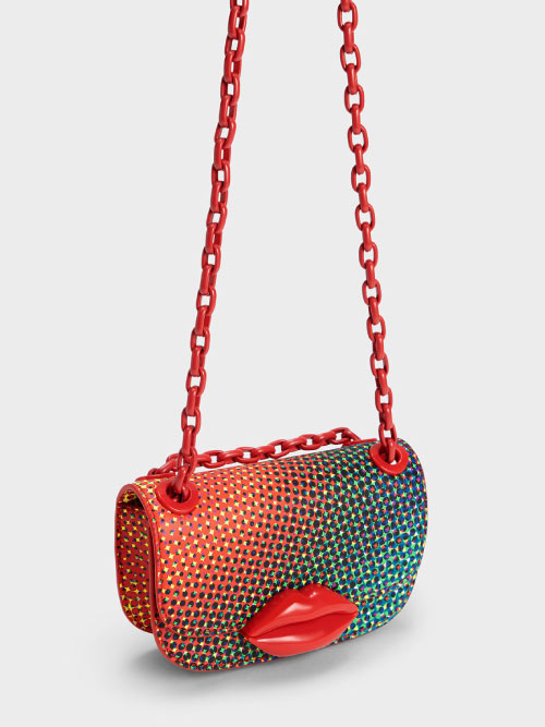 Mini Kiss Polka-Dot Lip Motif Bag, Multi