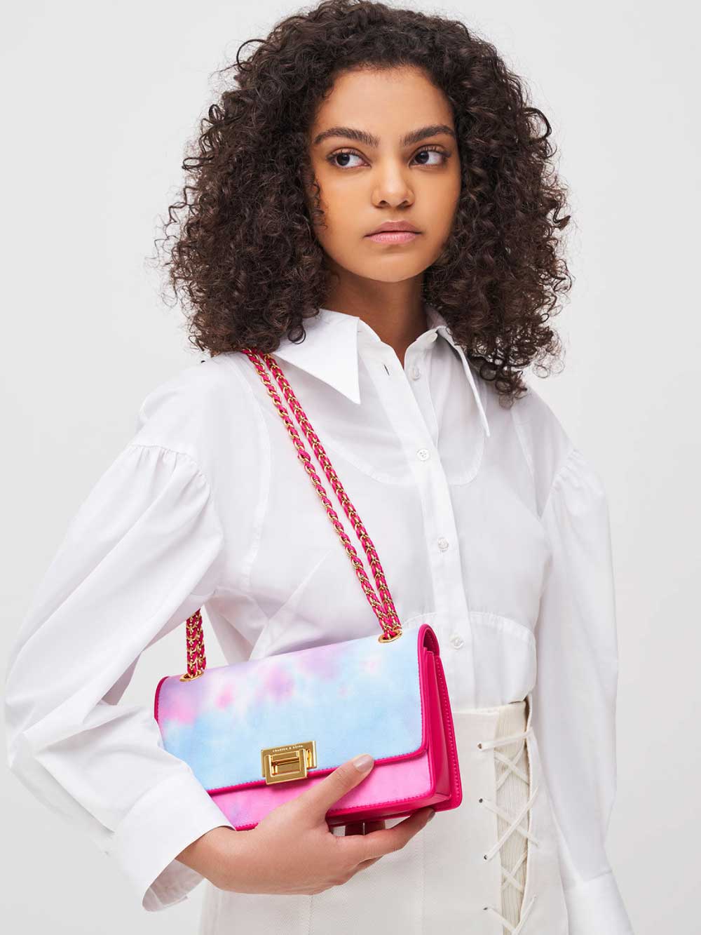 Women's fuchsia chain handle tie-dye shoulder bag - CHARLES & KEITH