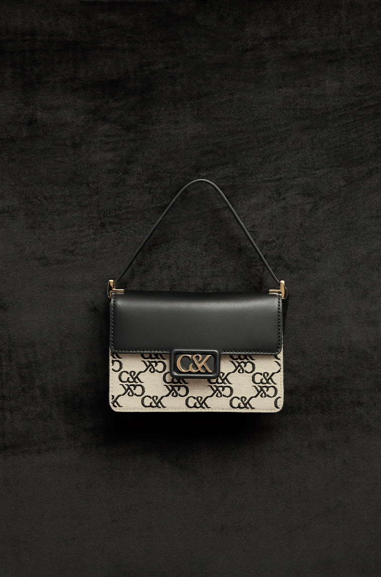 Women's Leather & Canvas Monogram Boxy Bag in black - CHARLES & KEITH