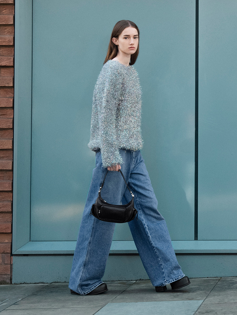 Women's Soleil crinkle-effect shoulder bag and Pixie platform Mary Janes - CHARLES & KEITH