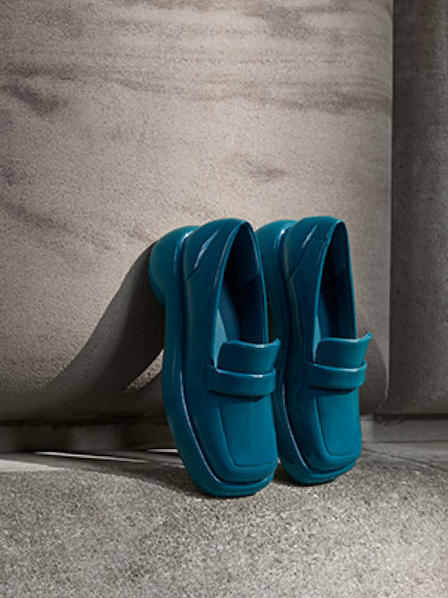 Sepatu Penny Loafers Lula Patent, Turquoise
