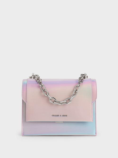 Ombre Front Flap Chain Handle Bag, Lilac