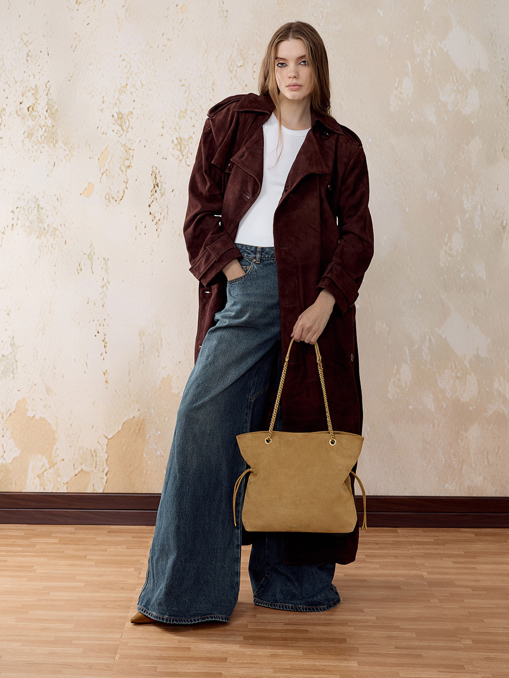 Women’s Arya Recycled Suede Braided-Strap Double-Handle tote bag in sand - CHARLES & KEITH