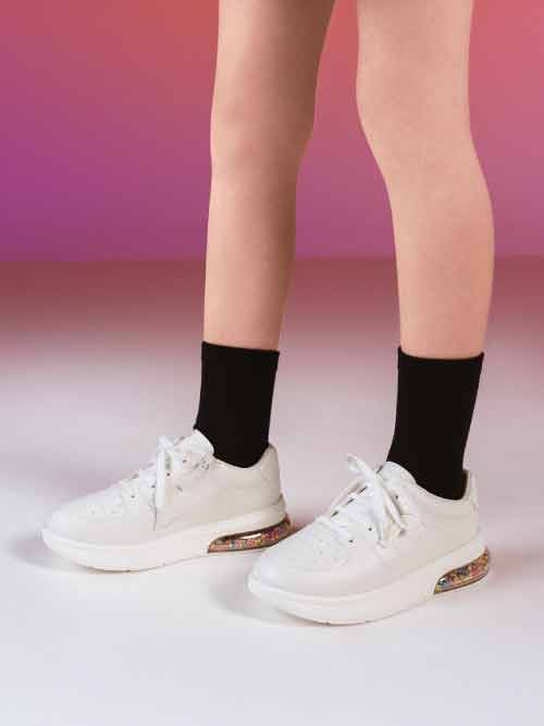 Girls' Beaded Sole Lace-Up Sneakers