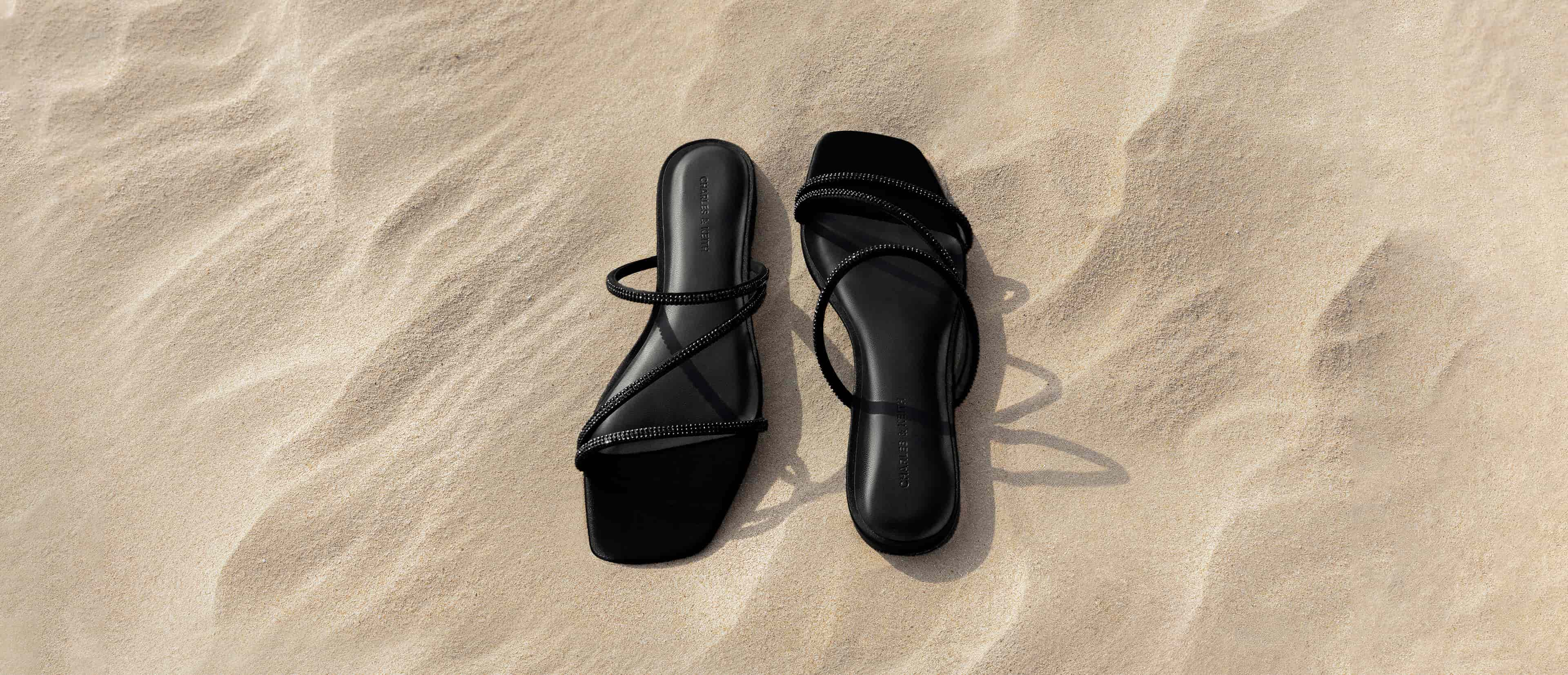 Satin Crystal-Embellished Strappy Sandals - CHARLES & KEITH