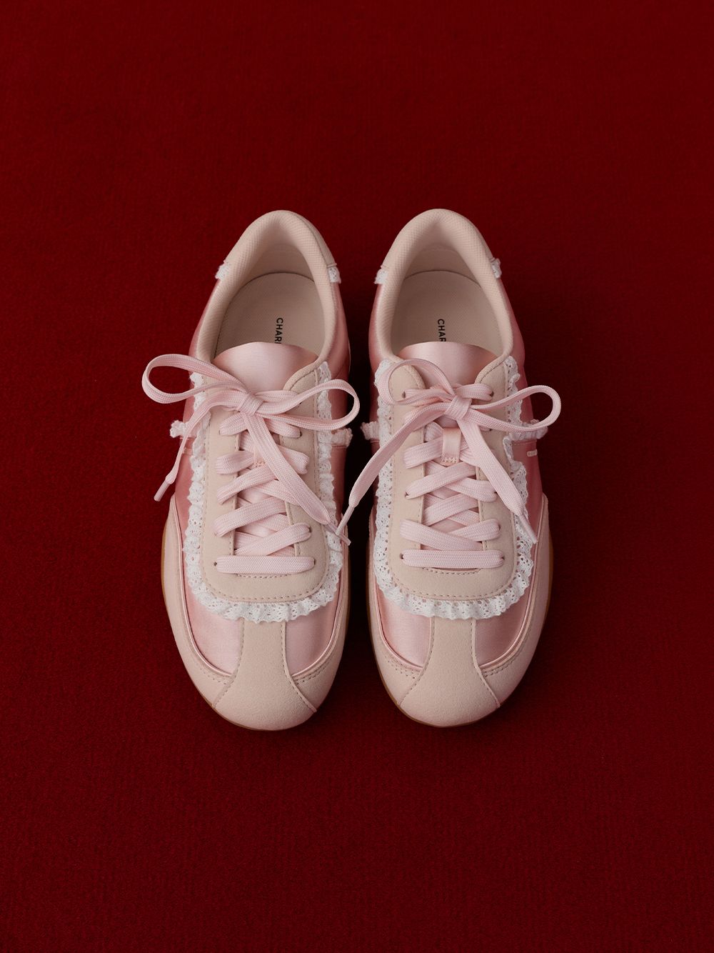 Women's Louise Satin Lace-Trim Sneakers in light pink - CHARLES & KEITH