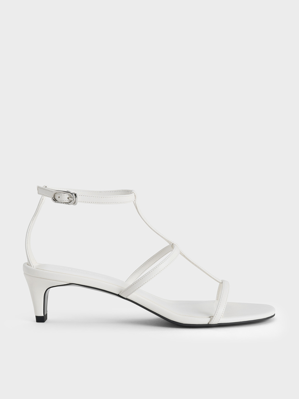 White T-Bar Kitten-Heel Ankle-Strap Sandals CHARLES KEITH