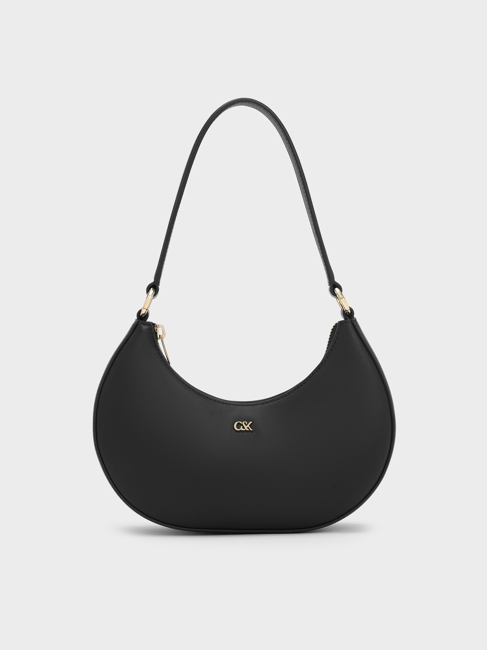 Black Leather Crescent Hobo Bag CHARLES KEITH