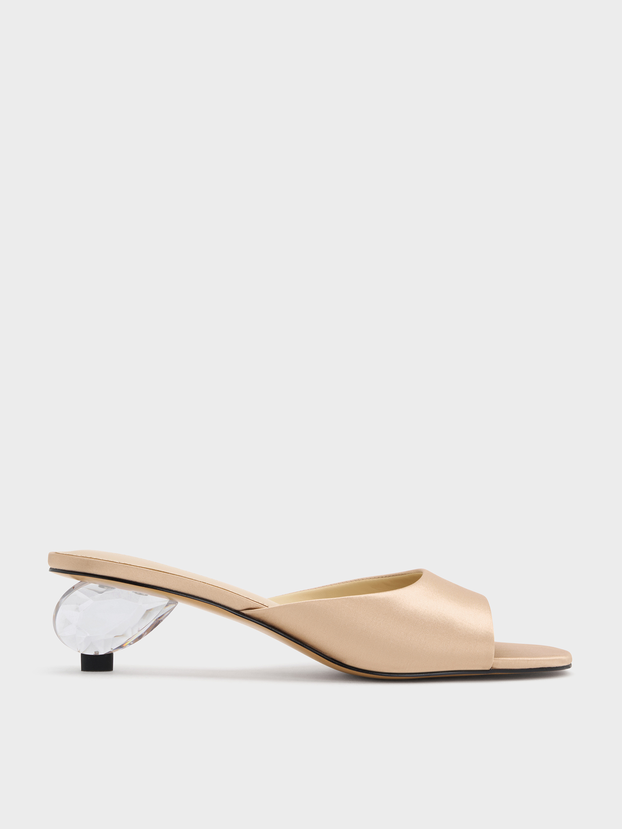Satin Crystal-Heel Mules - Gold - CHARLES & KEITH ID