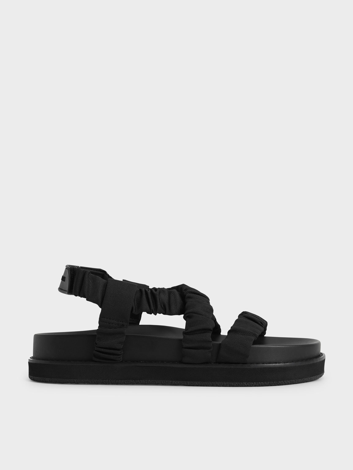 Black Grosgrain Ruched Crossover Sandals - CHARLES & KEITH ID