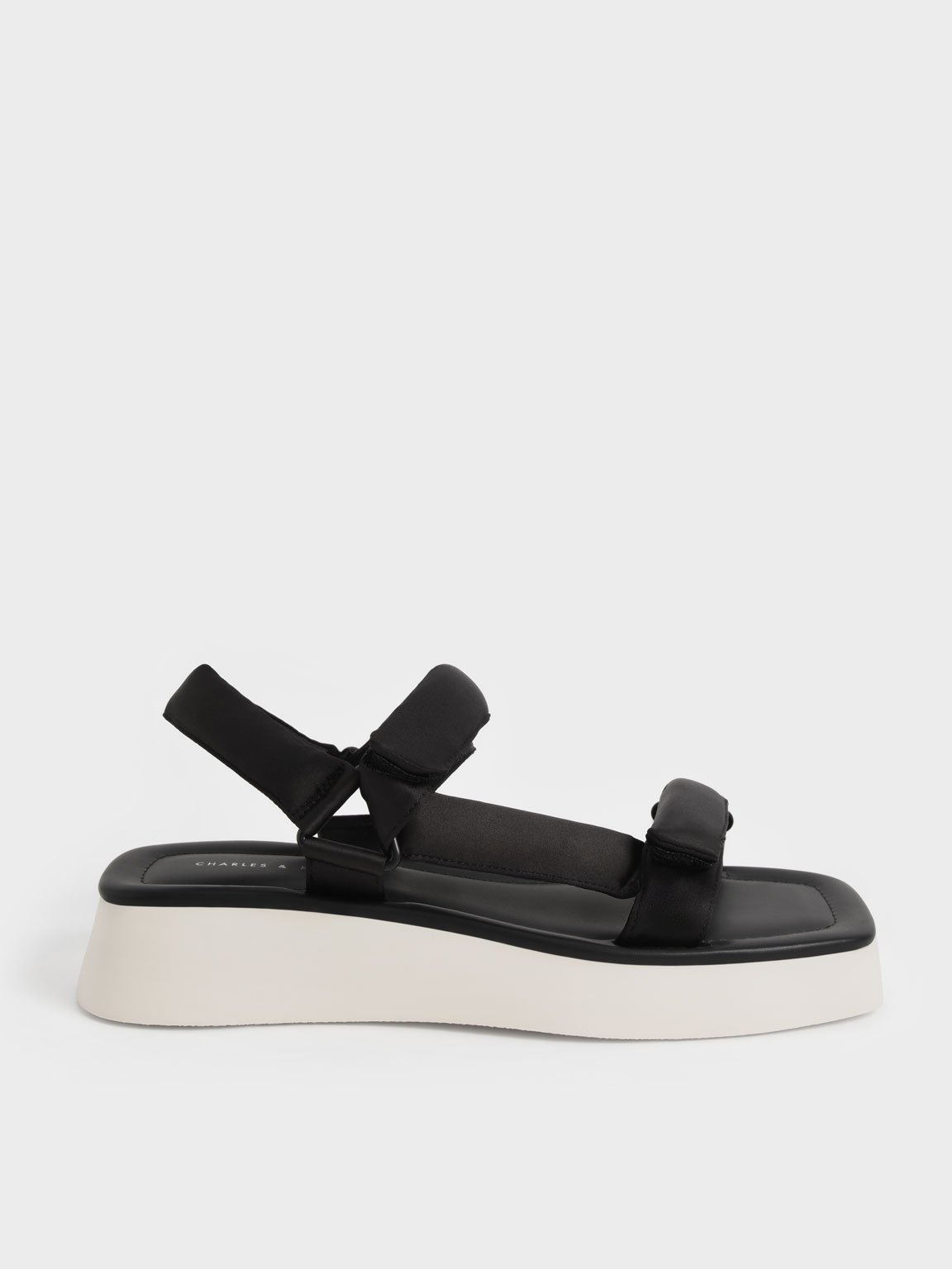 Black Satin Padded Straps Flatform Sandals - CHARLES & KEITH ID