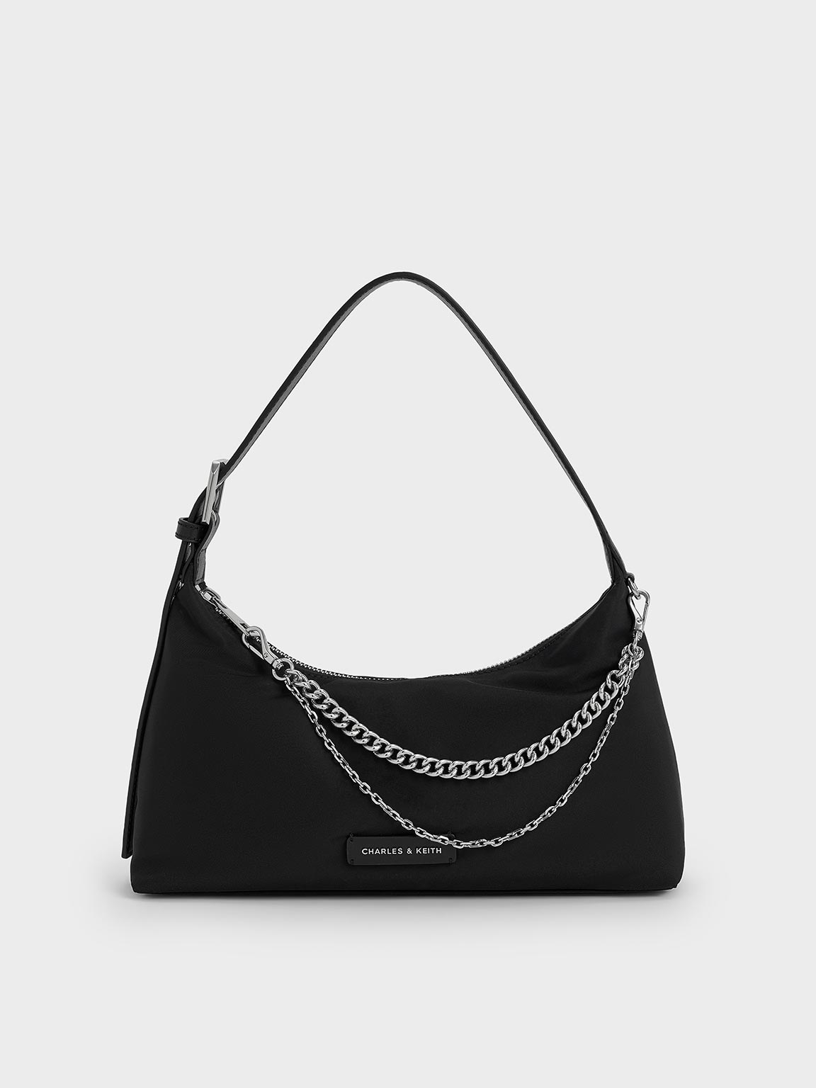 Noir Nylon Chain-Link Trapeze Shoulder Bag - CHARLES & KEITH ID Noir Nylon Chain-Link Trapeze Shoulder Bag - CHARLES & KEITH ID
