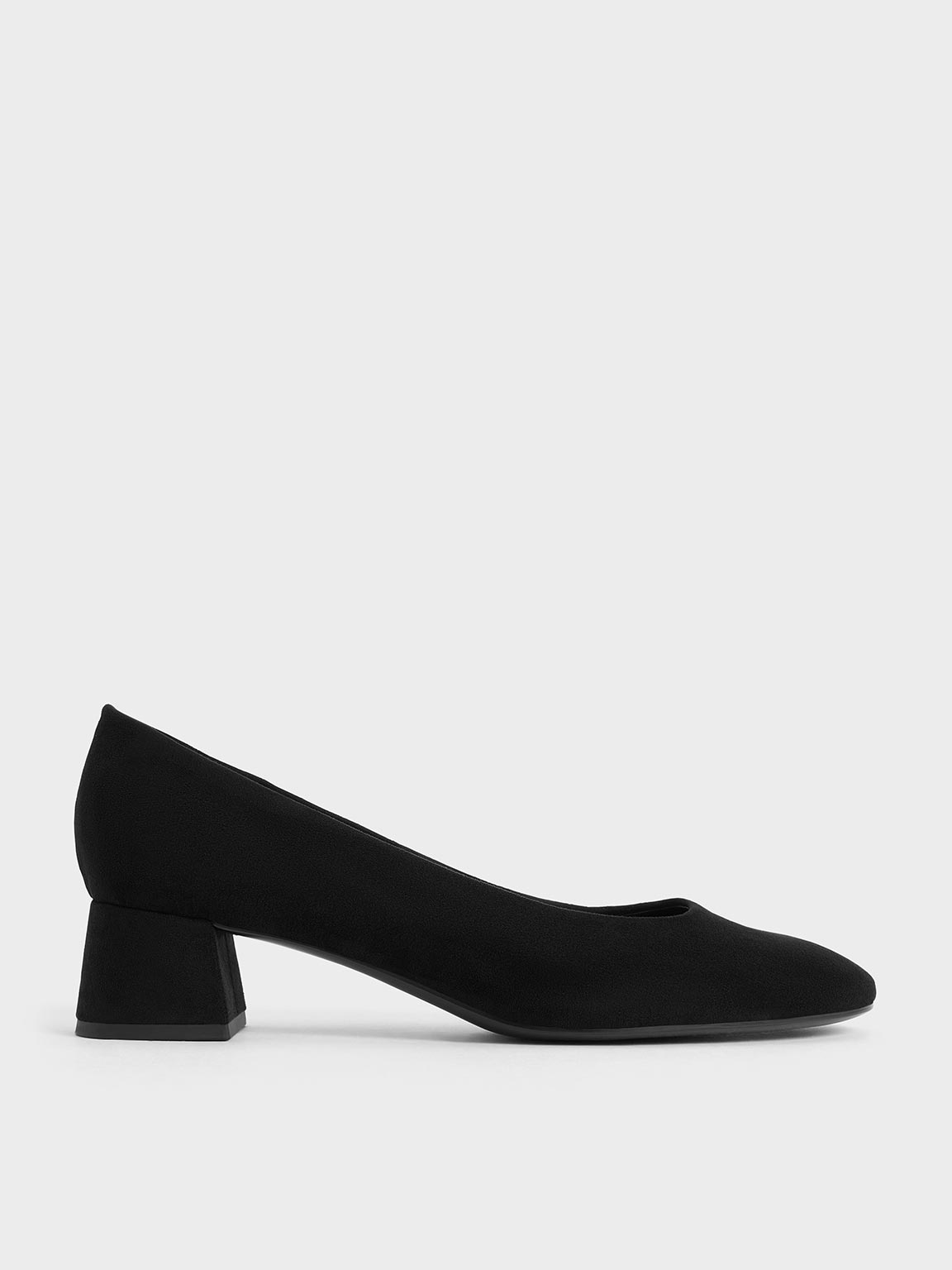 Block Heel Head Of Heels Shoes Black Textured Faux Suede Round-Toe