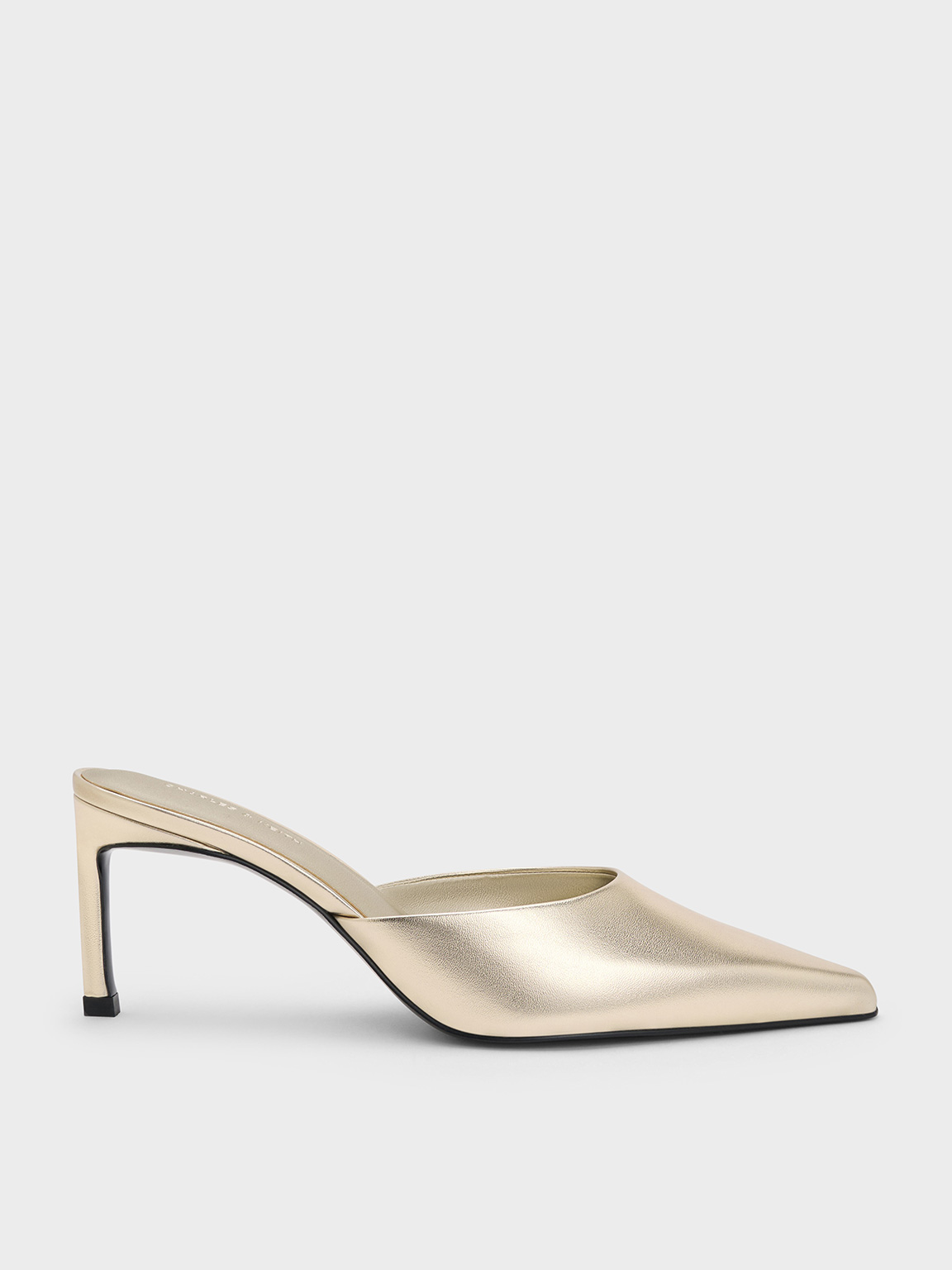Gold Metallic Pointed-Toe Heeled Mules CHARLES KEITH