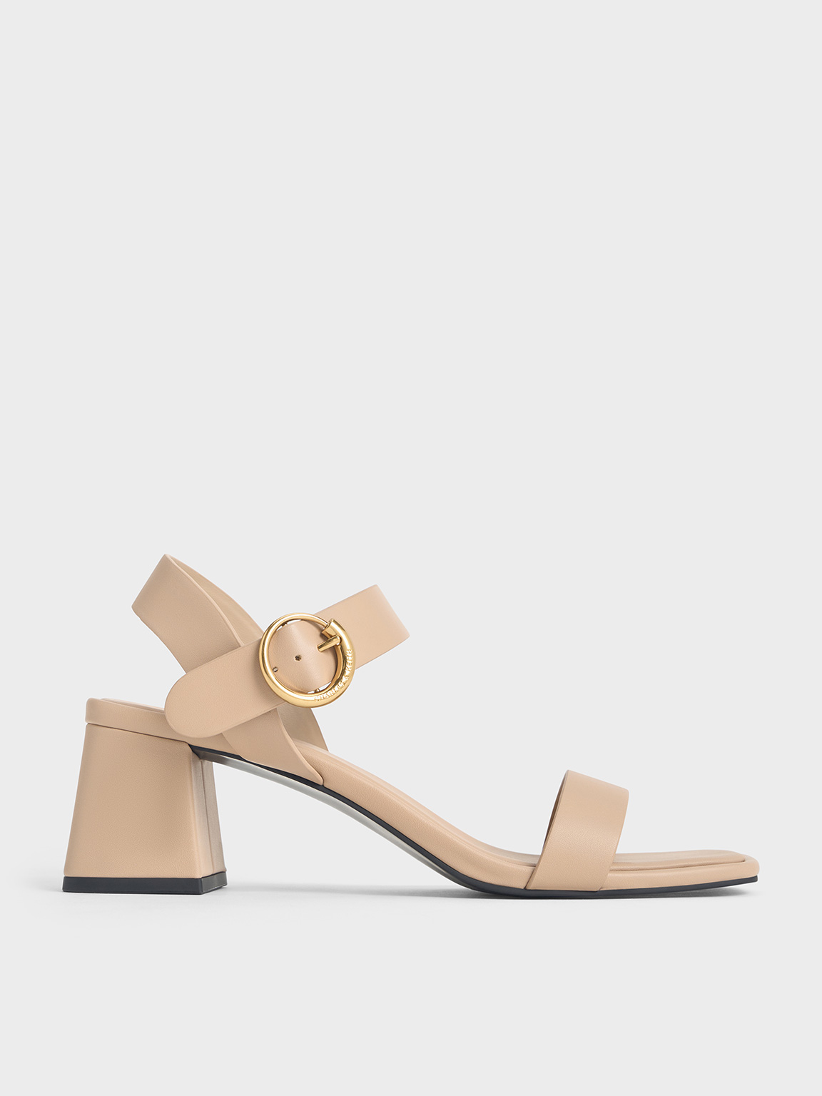 Nude Buckled Square-Toe Trapeze-Heel Sandals - CHARLES Nude Buckled Square-Toe Trapeze-Heel Sandals - CHARLES