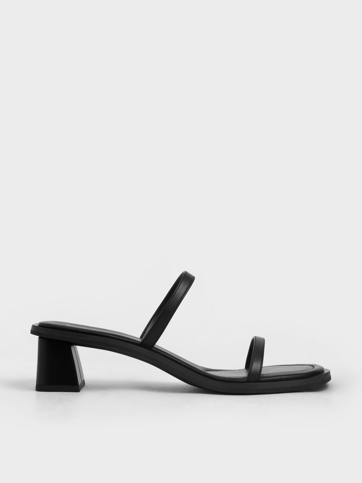 Black Strappy Trapeze Heel Mules - CHARLES & KEITH ID