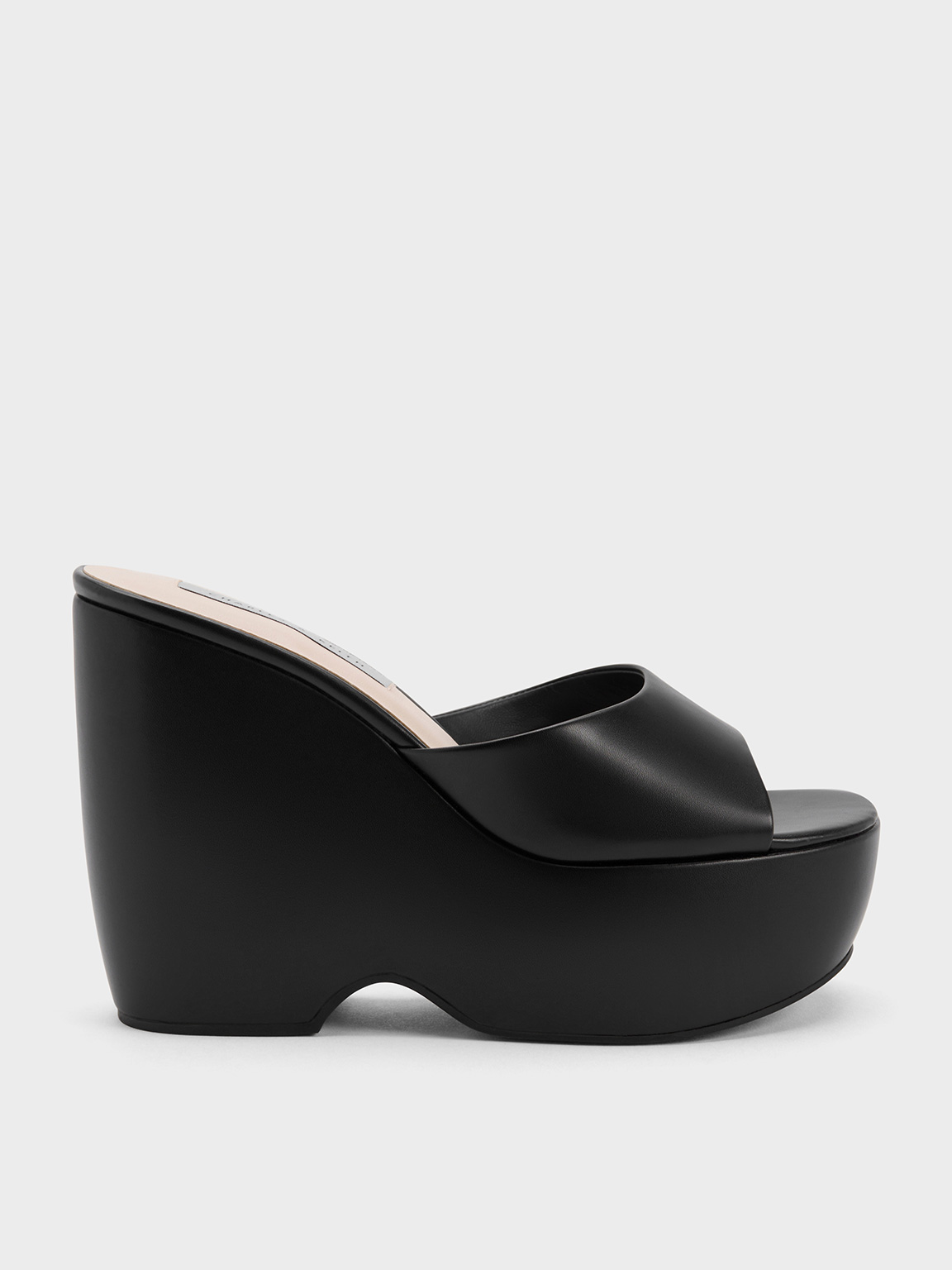 Black Chunky Platform Wedge Mules CHARLES & KEITH ID