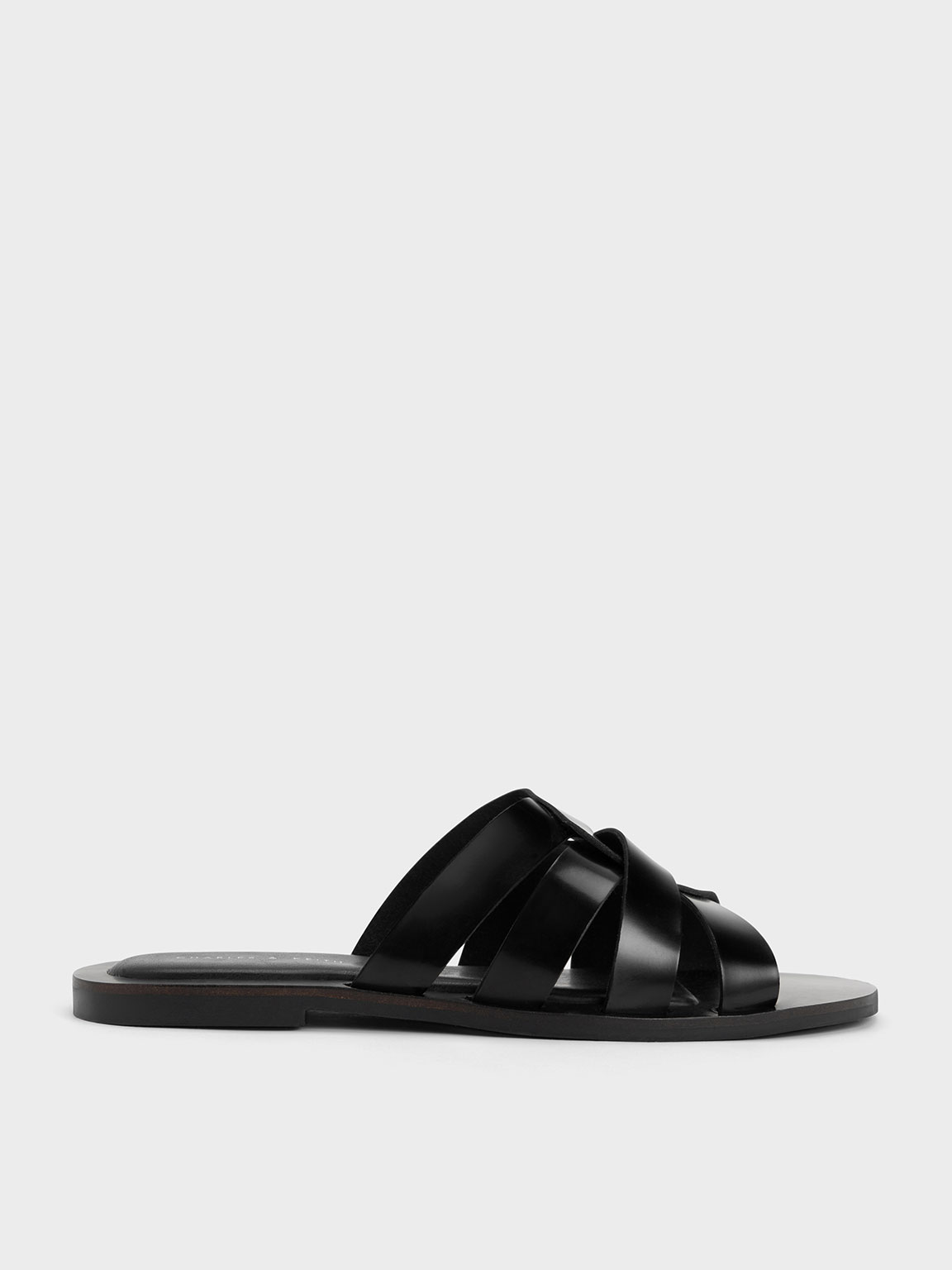 Black Boxed Interwoven Slide Sandals - CHARLES & KEITH ID