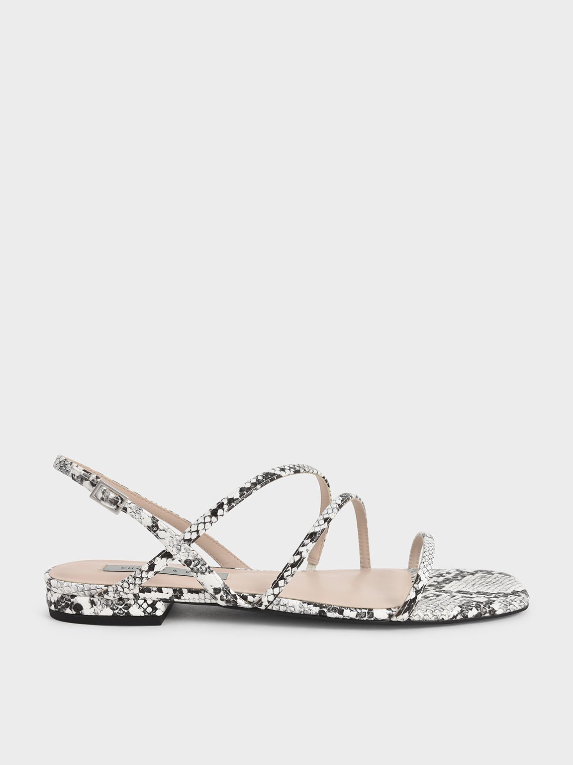 White Snake Print Strappy Slingback Sandals - CHARLES & KEITH ID