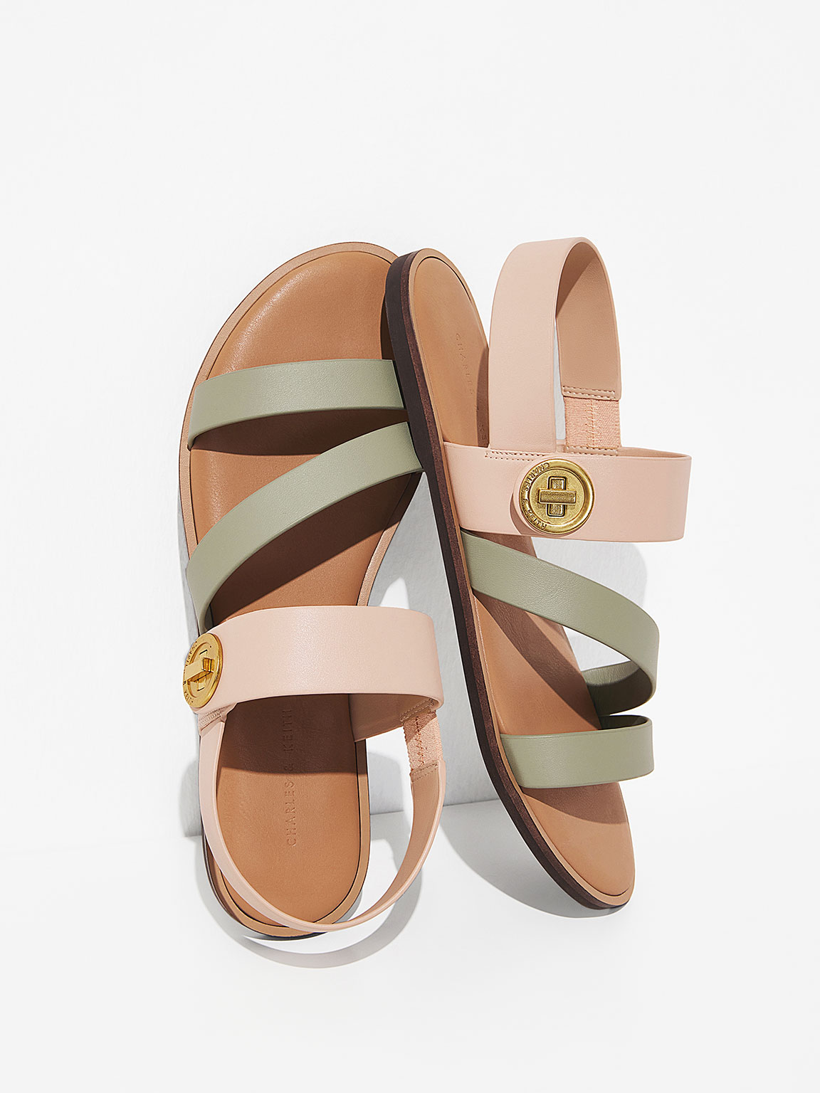 Nude Yara Two-Tone Asymmetric Strappy Sandals - CHARLES & KEITH ID