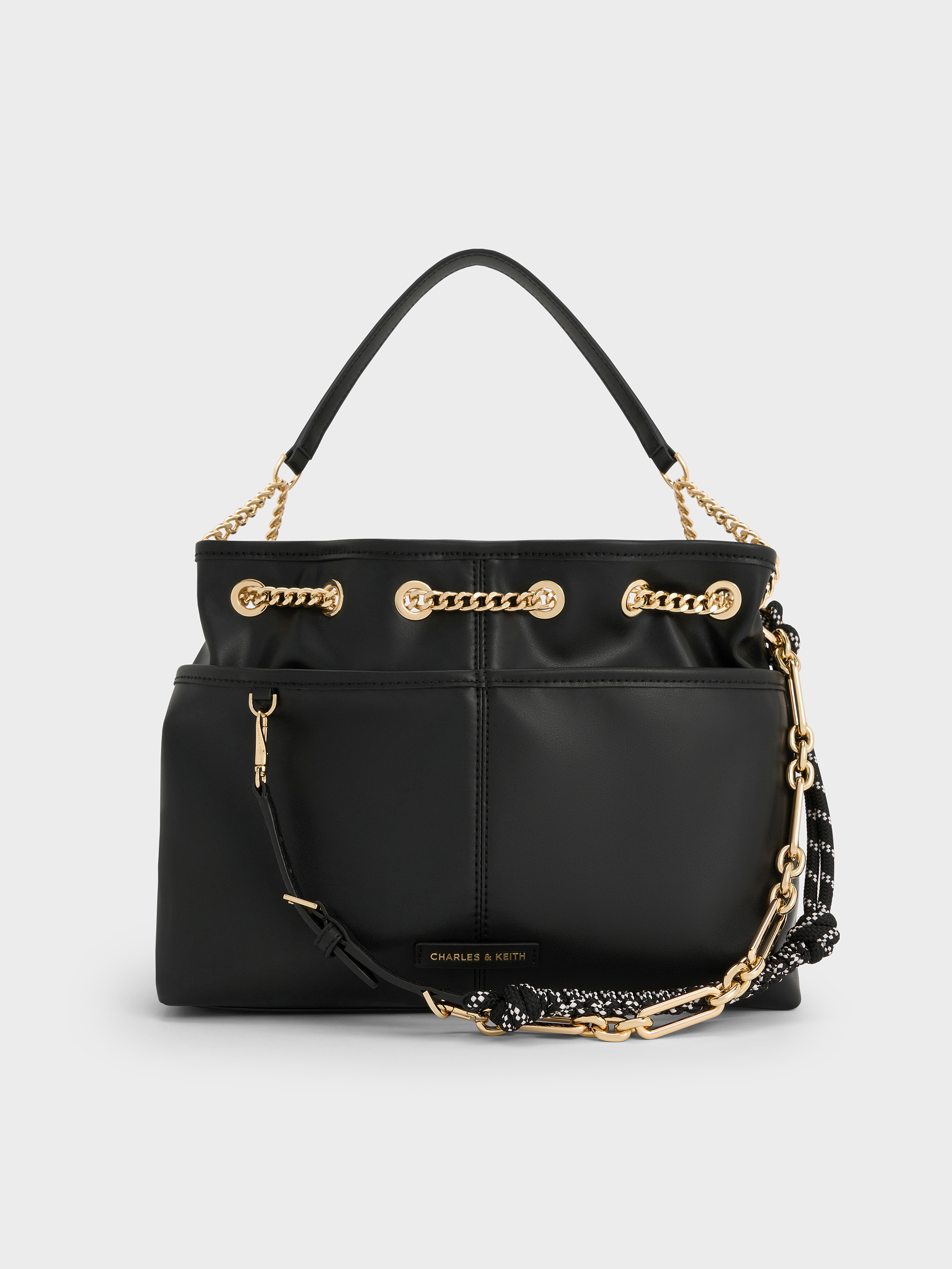 Key Chain Charles Keith Fur Bag Black Addison Knotted-Rope Tote