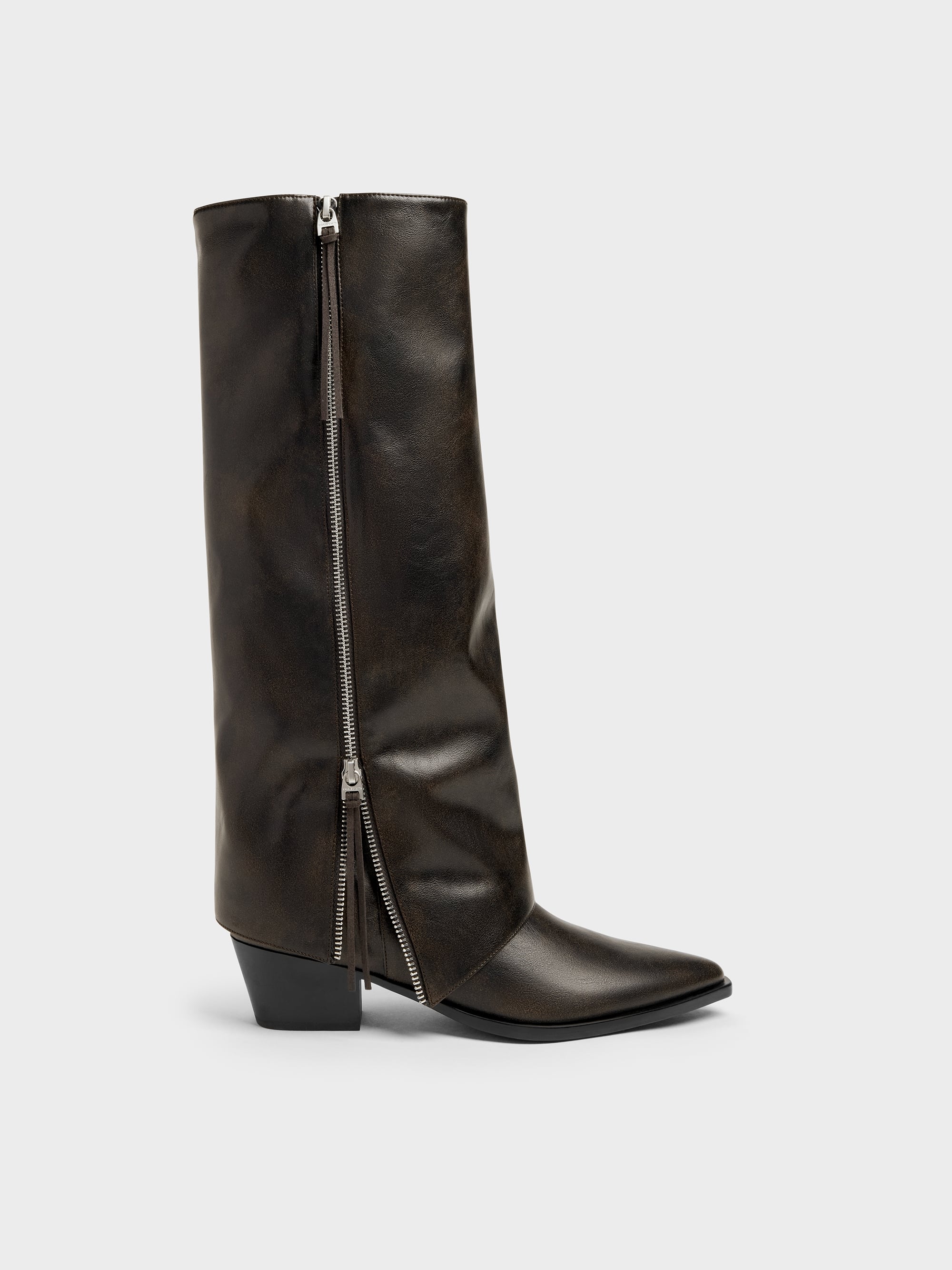 Aether Tassel-Zip Knee-High Boots - Dark Brown - CHARLES & KEITH ID