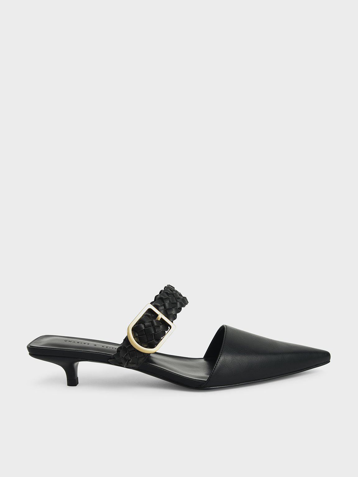Black Woven Buckle Strap Mules - CHARLES & KEITH ID