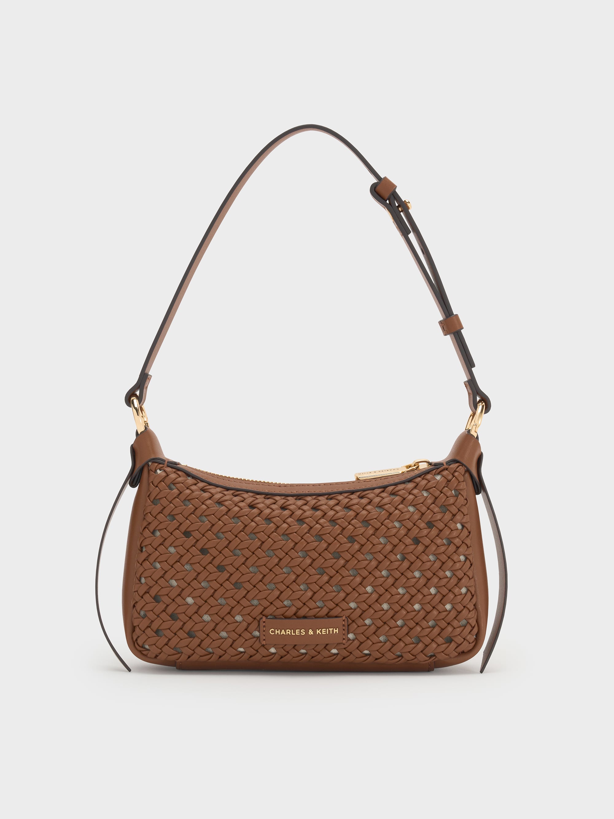 Mini Calla Woven Shoulder Bag - Chocolate - CHARLES & KEITH ID