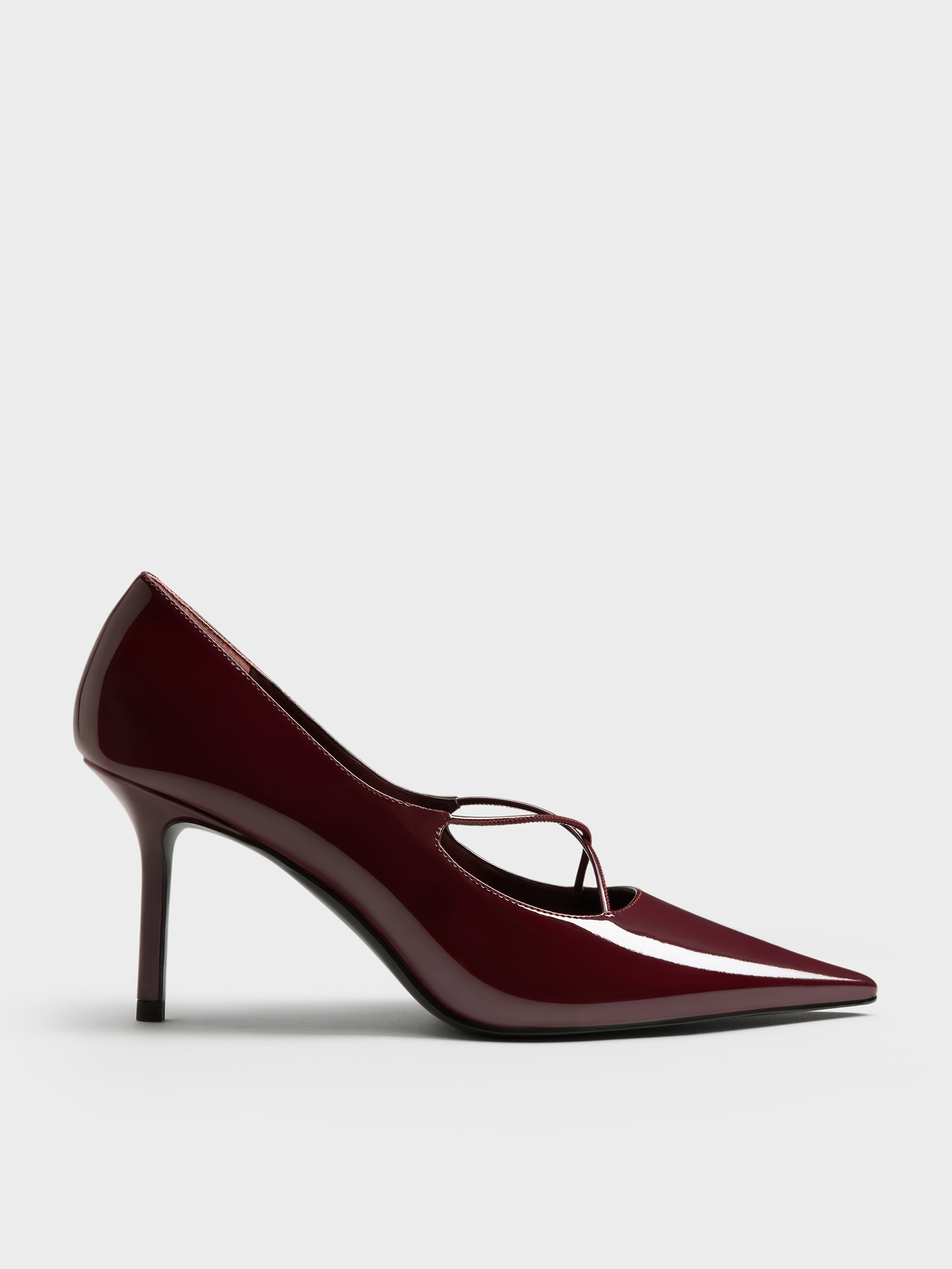 Patent Crossover Pointed Pumps - Burgundy - CHARLES & KEITH ID
