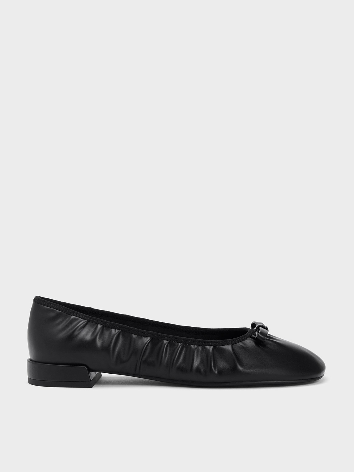 Black Bow Ruched Ballerinas - CHARLES & KEITH ID