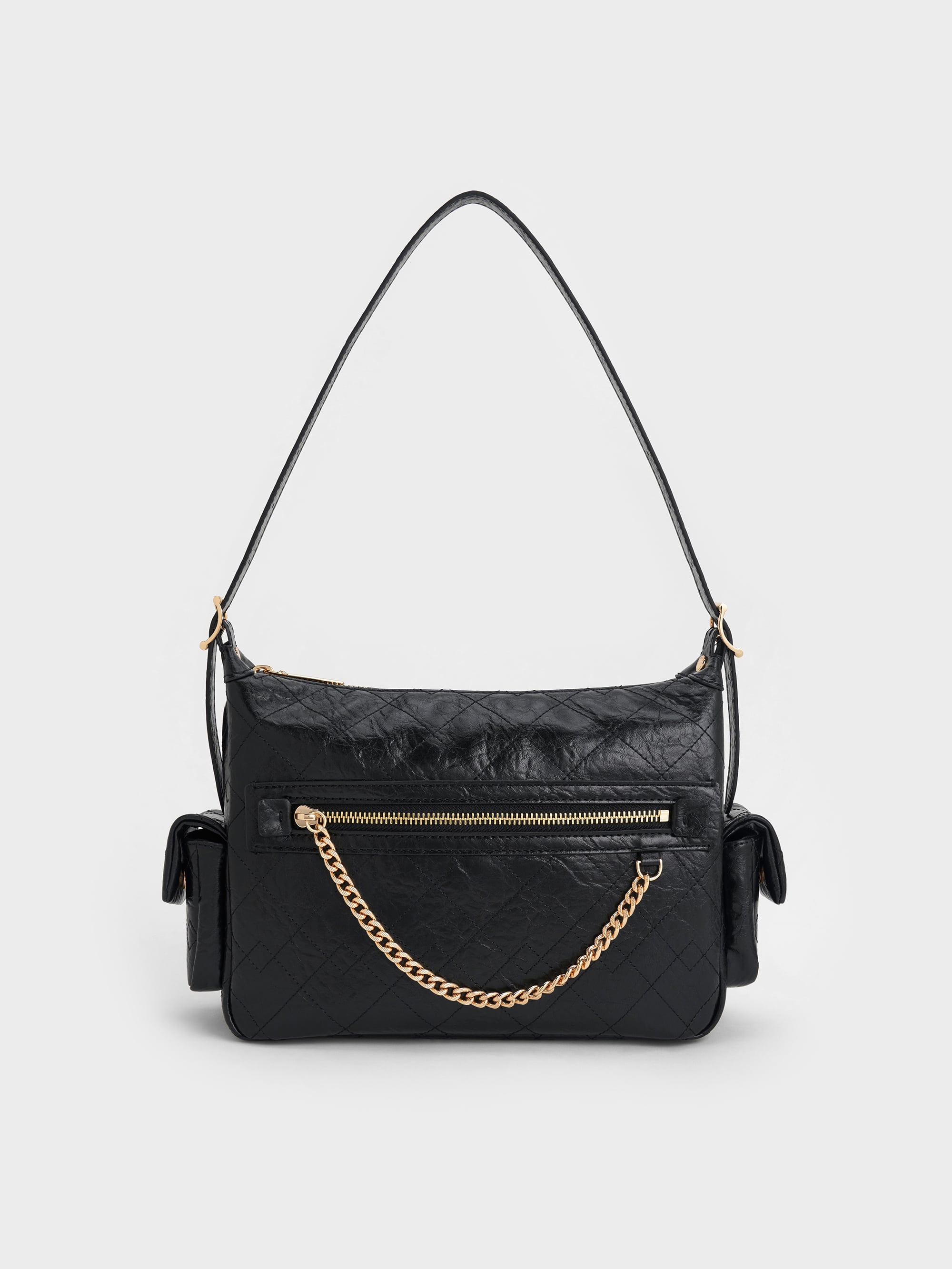 Duo Quilted Side-Pocket Shoulder Bag - Black - CHARLES & KEITH ID