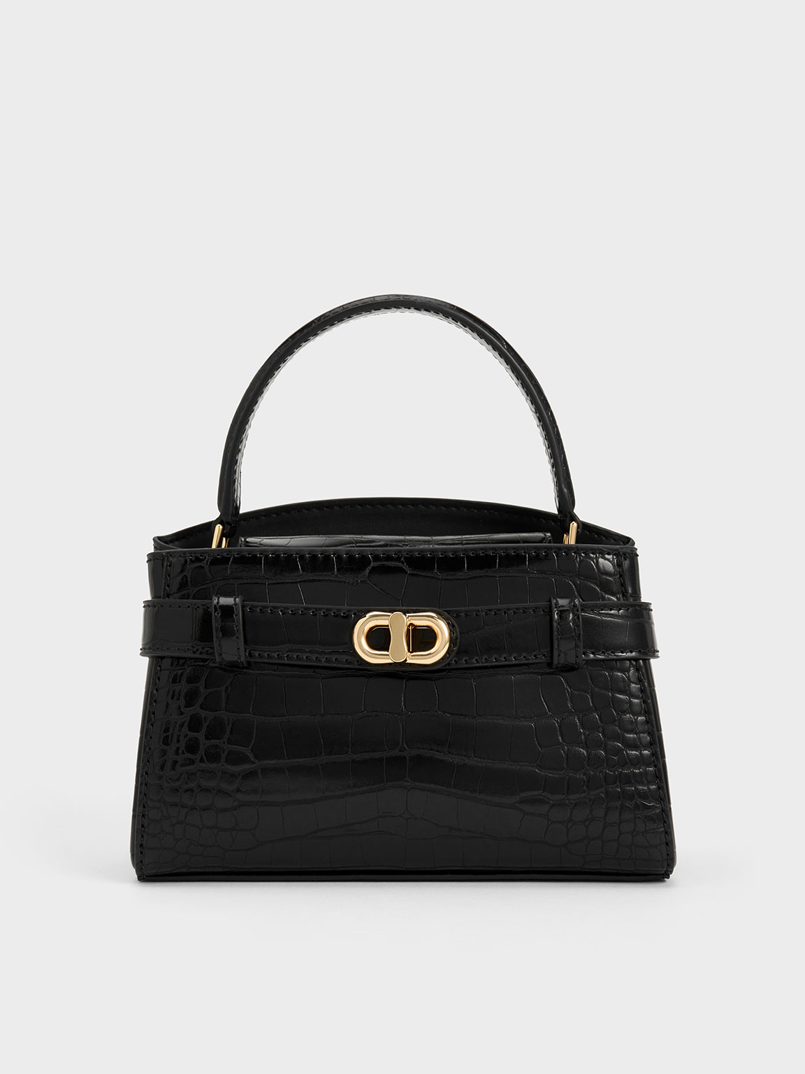 Aubrielle Croc Effect Belted Top Handle Bag Black CHARLES KEITH ID aubrielle-croc-effect-belted-top-handle-bag-black-charles-keith-id