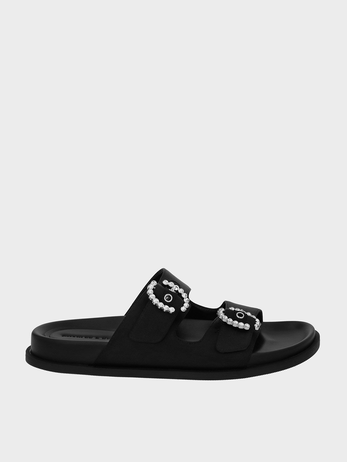 Black Recycled Polyester Embellished Buckle Sandals CHARLES & KEITH ID