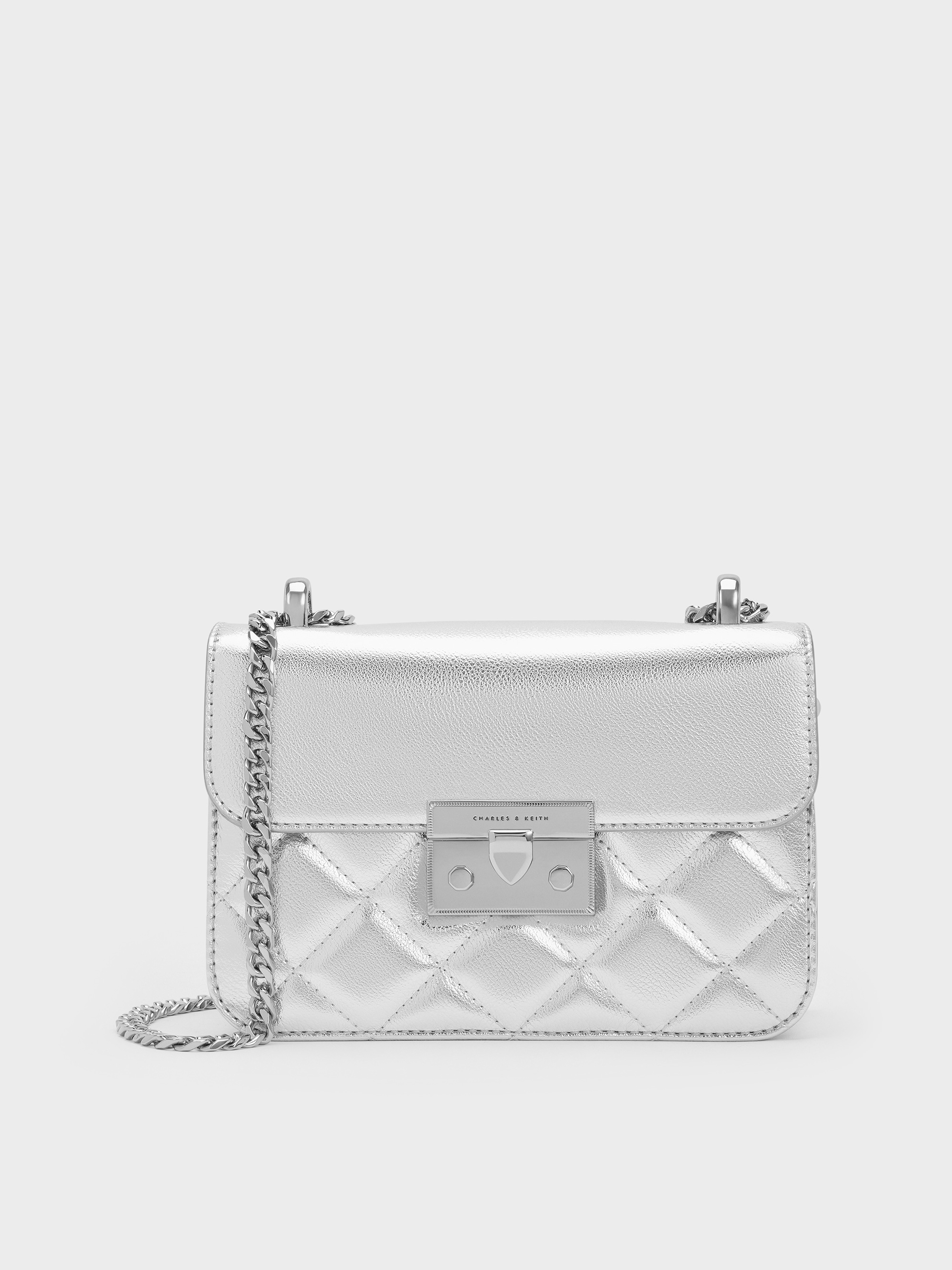 Silver Alva Metallic Quilted Chain-Handle Bag CHARLES KEITH