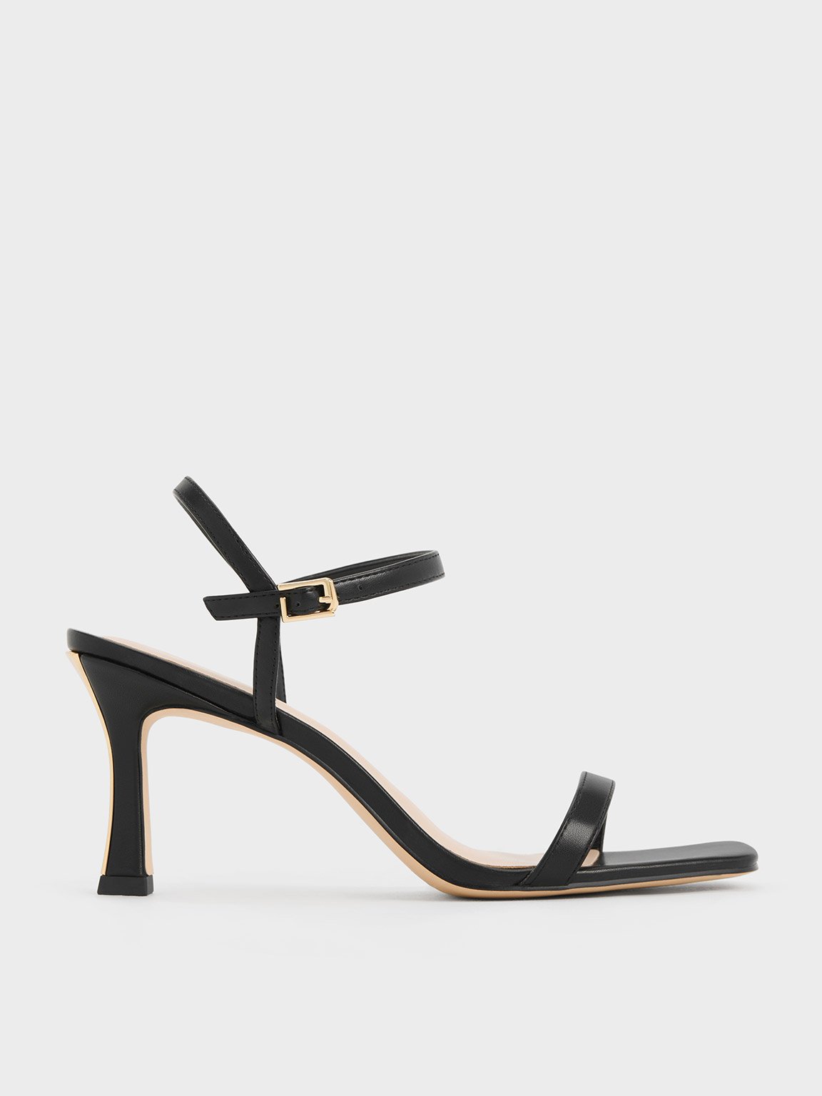 Black Square-Toe Heeled Sandals - Black - Shoes - CHARLES & KEITH ID