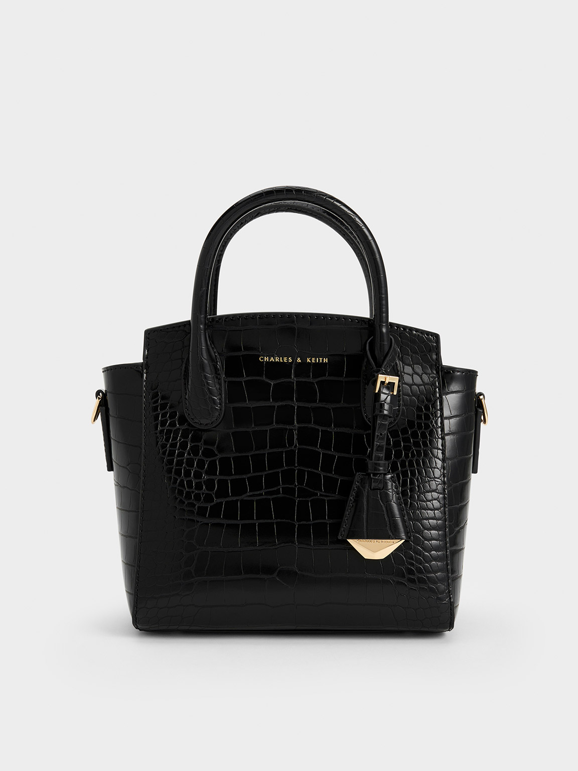 Black Harper Croc-Effect Structured Top Handle Bag Black Bags