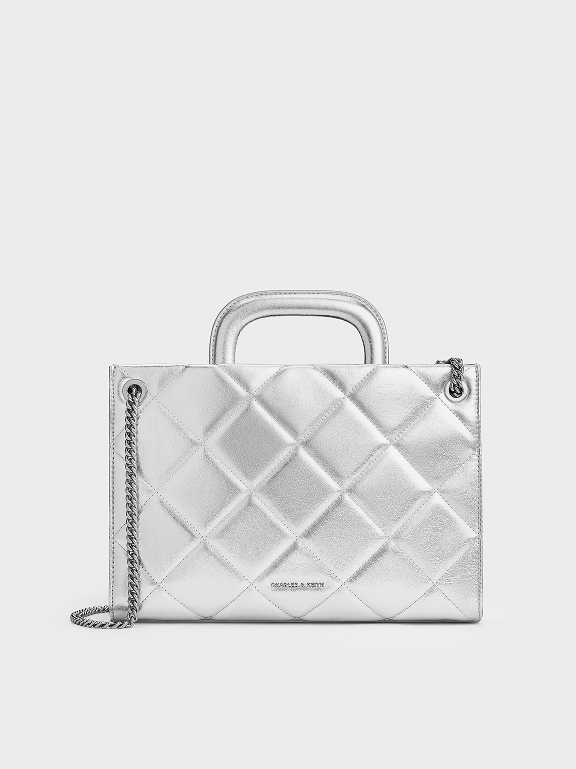 Silver Apfra Metallic Quilted Chain-Handle Bag CHARLES KEITH